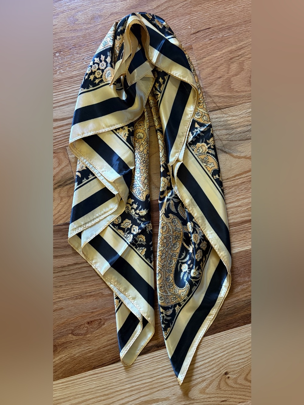 Women's Black & Gold Patterned Silk Scarf Jacket Accent. Note!